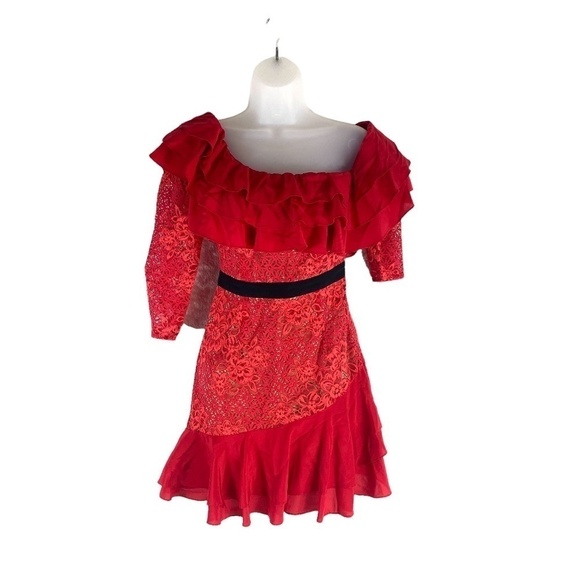 For Love & Lemons Red Lace Chianti Off Shoulder Ruffle Dress SZ S - Picture 7 of 7